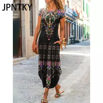 JPNTKY Женская мода лето весна короткий рукав О-образный вырез повседневные платья S