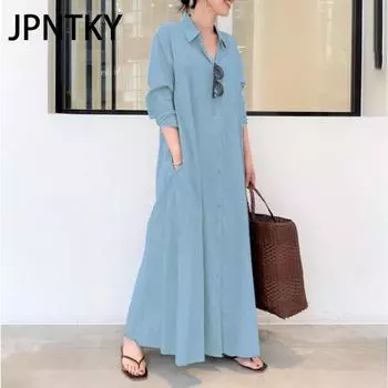 JPNTKY Женская мода осень-зима однотонные повседневные платья с длинным рукавом и воротником-поло S бордовый