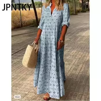 JPNTKY Женская мода осень-зима с длинным рукавом и V-образным вырезом повседневные платья S розовый