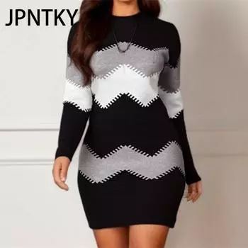 JPNTKY Женская мода осень-зима с длинным рукавом и круглым вырезом повседневные платья S розовый