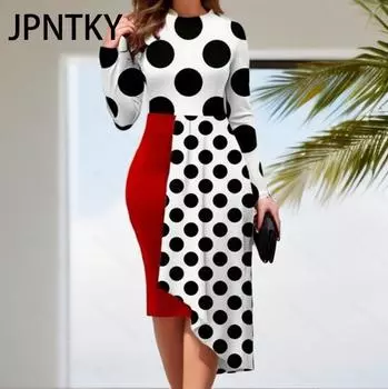 JPNTKY Женская мода осень-зима с длинным рукавом и круглым вырезом повседневные платья S чёрный