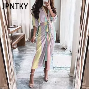 JPNTKY Женская мода осень-зима с длинным рукавом и V-образным вырезом повседневные платья S белый