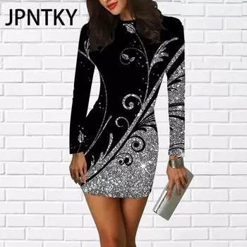 JPNTKY Женская мода осень-зима с длинным рукавом и круглым вырезом повседневные платья S