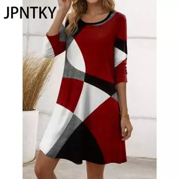 JPNTKY Женская мода осень-зима с длинным рукавом и круглым вырезом повседневные платья S
