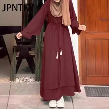 JPNTKY Женская мода осень-зима сплошной цвет печати с длинным рукавом и круглым вырезом повседневные платья S чёрный