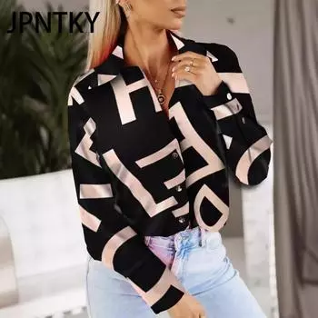 JPNTKY Женская мода Повседневная осень-зима Длинные рукава Поло-воротник Блузки и рубашки S