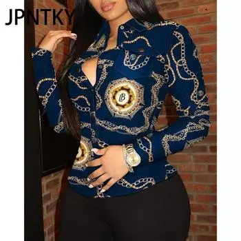 JPNTKY Женская мода Повседневная осень-зима Длинные рукава Поло-воротник Блузки и рубашки S
