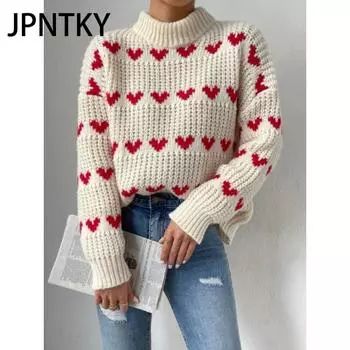 JPNTKY Женская мода Повседневная Осень Зима Длинный рукав Полуводолазка Свободные свитера S