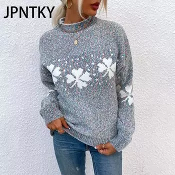 JPNTKY Женская мода Повседневная Осень Зима Длинный рукав Полуводолазка Свободные свитера S розовый