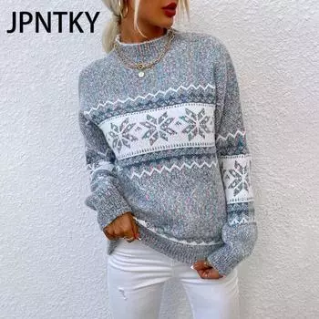 JPNTKY Женская мода Повседневная Осень Зима Длинный рукав Полуводолазка Свободные свитера S розовый