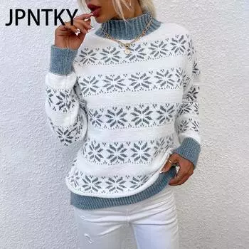 JPNTKY Женская мода Повседневная Осень Зима Длинный рукав Полуводолазка Свободные свитера S розовый