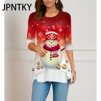 JPNTKY Женская мода повседневная осень-зима с длинным рукавом и круглым вырезом блузки и рубашки S серый