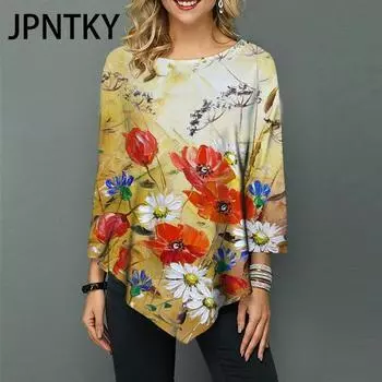 JPNTKY Женская мода повседневная осень-зима с длинным рукавом и круглым вырезом блузки и рубашки S