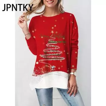 JPNTKY Женская мода повседневная осень-зима с длинным рукавом и круглым вырезом блузки и рубашки S