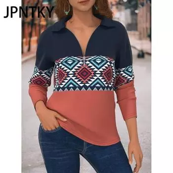 JPNTKY Женская мода повседневная осень-зима с длинным рукавом и воротником-молнией блузки и рубашки S