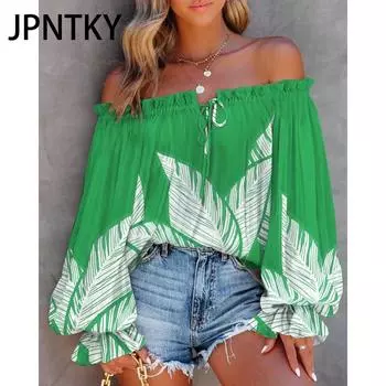 JPNTKY Женская мода повседневная весна осень длинные рукава одно плечо блузки и рубашки S