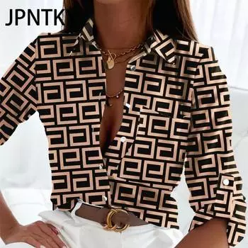 JPNTKY Женская мода Повседневная весна-осень Длинные рукава Поло-воротник Блузки и рубашки S