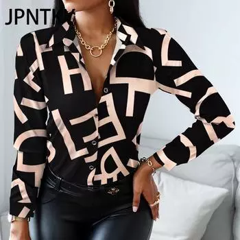 JPNTKY Женская мода Повседневная весна-осень Длинные рукава Поло-воротник Блузки и рубашки S жёлтый