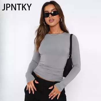 JPNTKY Женская мода повседневная весна осень однотонные принты короткие рукава О-образный вырез блузки и рубашки S