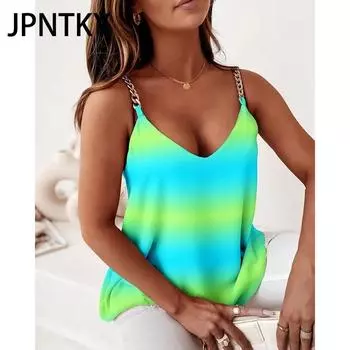 JPNTKY Женская мода Повседневные летние блузки и рубашки без рукавов с V-образным вырезом S белый