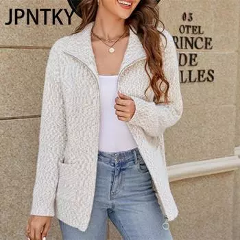 JPNTKY Женская мода, повседневные однотонные свободные свитера с длинными рукавами, осень-зима с принтом S абрикосовый