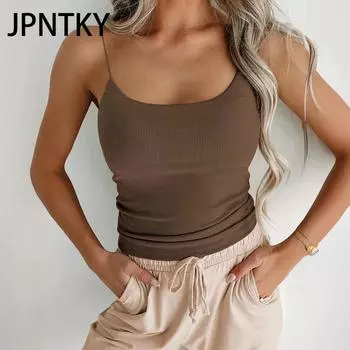 JPNTKY Женская мода Повседневный летний однотонный принт без рукавов U-образный вырез блузки и рубашки S