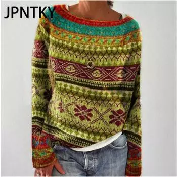 JPNTKY Женская мода Повседневный Осень Зима Длинный рукав О-образный вырез Свободные свитера S жёлтый