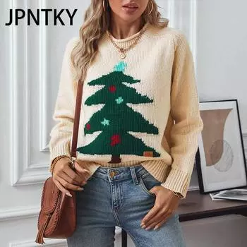 JPNTKY Женская мода Повседневный Осень Зима Длинный рукав О-образный вырез Свободные свитера S абрикосовый