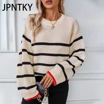 JPNTKY Женская мода Повседневный Осень Зима Длинный рукав О-образный вырез Свободные свитера S абрикосовый