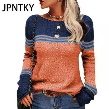 JPNTKY Женская мода Повседневный Осень Зима Длинный рукав О-образный вырез Свободные свитера S белый