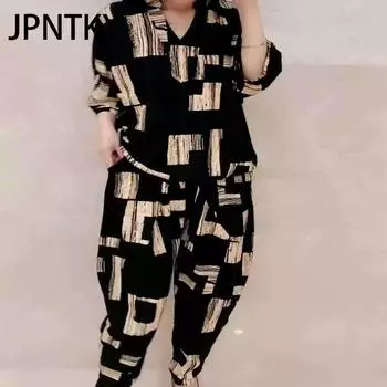 JPNTKY Женская одежда больших размеров для пухлых девочек. Летний комплект одежды для пухлых девочек. Стильный, свободный и повседневный.. Комплект из двух предметов: узкие брюки Haren M