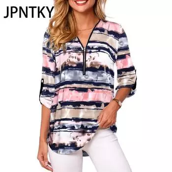 JPNTKY Женская мода повседневные осенне-зимние блузки и рубашки с длинным рукавом и V-образным вырезом S