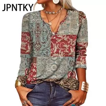 JPNTKY Женская мода повседневные осенне-зимние блузки и рубашки с длинным рукавом и V-образным вырезом S