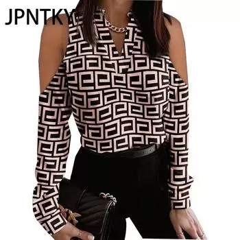 JPNTKY Женская мода повседневные осенне-зимние блузки и рубашки с длинным рукавом и V-образным вырезом S