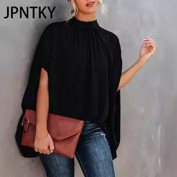 JPNTKY Женская мода Повседневная летняя водолазка с коротким рукавом Блузки и рубашки S белый