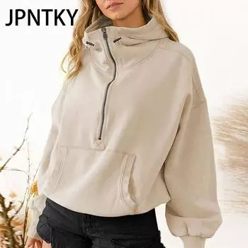 JPNTKY Женские модные повседневные однотонные худи и свитшоты с капюшоном и длинными рукавами с принтом S