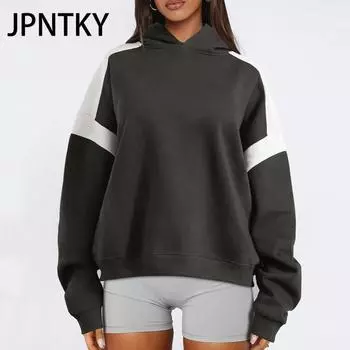 JPNTKY Женские модные повседневные однотонные худи и свитшоты с капюшоном и длинными рукавами с принтом S