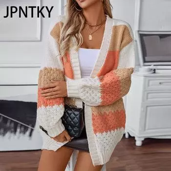 JPNTKY Женские модные повседневные осенне-зимние свободные свитера с длинными рукавами, кардиганы S оранжевый