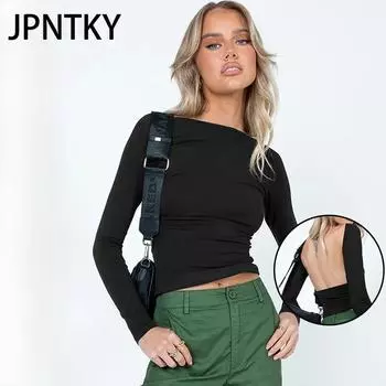 JPNTKY Женские модные повседневные весенне-осенние однотонные блузки и рубашки с длинными рукавами с принтом S