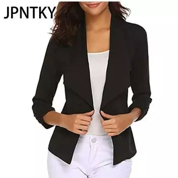 JPNTKY Женские винтажные повседневные однотонные принтованные куртки и пальто с длинным рукавом и воротником-поло на осень-зиму S белый