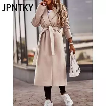 JPNTKY Женские винтажные повседневные однотонные принтованные куртки и пальто с длинным рукавом и воротником-поло на осень-зиму S белый