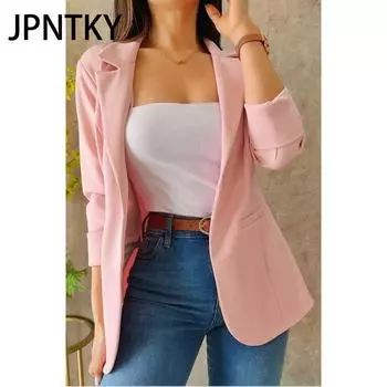 JPNTKY Женские винтажные повседневные однотонные принтованные куртки и пальто с длинным рукавом и воротником-поло на осень-зиму S красный