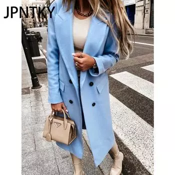 JPNTKY Женские винтажные повседневные однотонные принтованные куртки и пальто с длинным рукавом и воротником-поло на осень-зиму S белый