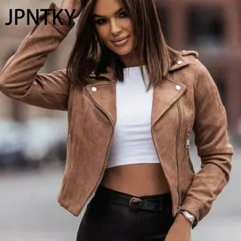 JPNTKY Женские винтажные повседневные однотонные принтованные куртки и пальто с длинным рукавом и воротником-поло на осень-зиму S хаки