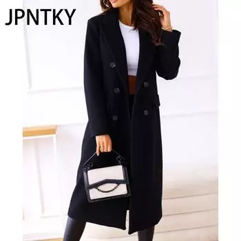 JPNTKY Женские винтажные повседневные однотонные принтованные куртки и пальто с длинным рукавом и воротником-поло на осень-зиму S королевский синий