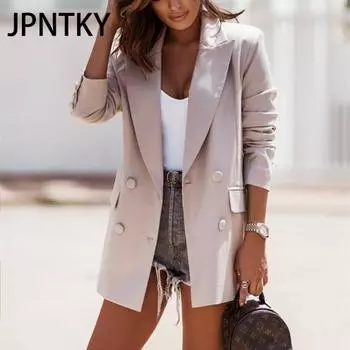 JPNTKY Женские винтажные повседневные однотонные принтованные куртки и пальто с длинным рукавом и воротником-поло на осень-зиму S красный