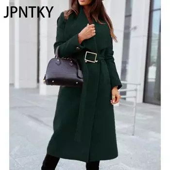 JPNTKY Женские винтажные повседневные однотонные принтованные куртки и пальто с длинным рукавом и воротником-поло на осень-зиму S темно-зеленого