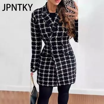 JPNTKY женские винтажные повседневные осенне-зимние куртки и пальто с длинным рукавом и воротником-поло S