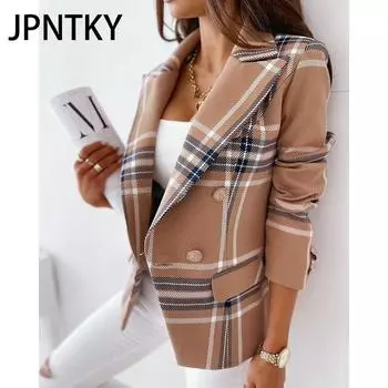 JPNTKY женские винтажные повседневные осенне-зимние куртки и пальто с длинным рукавом и воротником-поло S хаки