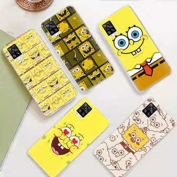 JS41 Вырезанный Губка Боб Прозрачный чехол для Samsung A04 A14 A23 M33 M53 Realme 10 9 C35 C55 VIVO Y02 X80 Infinix Hot 30 Note 11 Tecno Spark 8P Pro Infinix Note 10 аэро